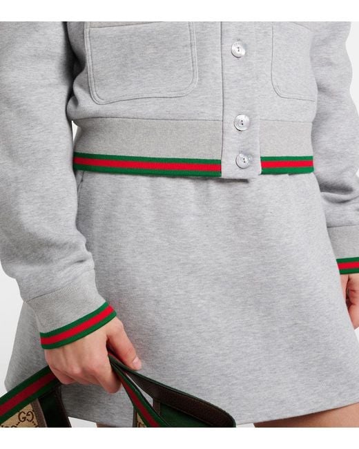 Gucci Gray Web Stripe Cotton-Blend Jersey Cardigan