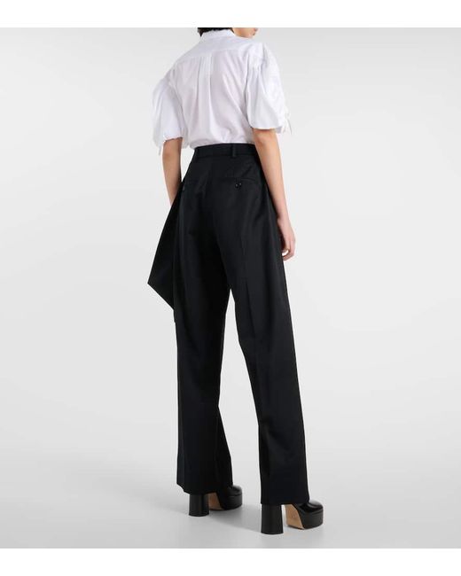 Simone Rocha Black Floral-applique Straight Pants