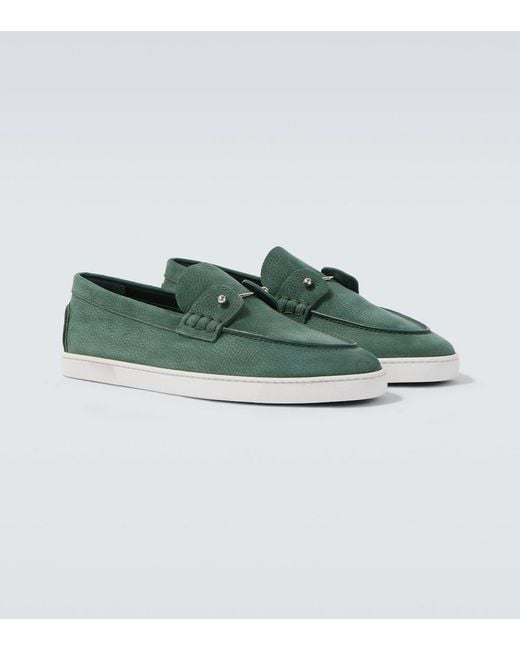 Christian Louboutin Green Chambeliboat Leather Slip-On Shoes for men