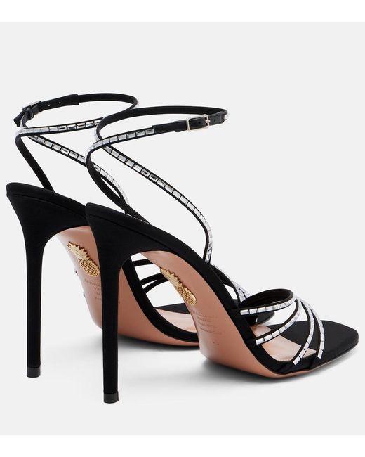 Aquazzura Black Mistica 105 Embellished Satin Sandals