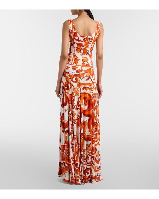 Dolce & Gabbana Red Majolica Organza Maxi Dress