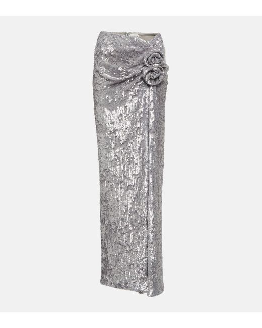 Magda Butrym Gray Floral-applique Sequined Maxi Skirt