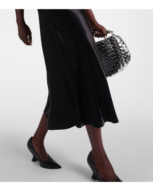 Bottega Veneta Black Beaded Satin Midi Dress