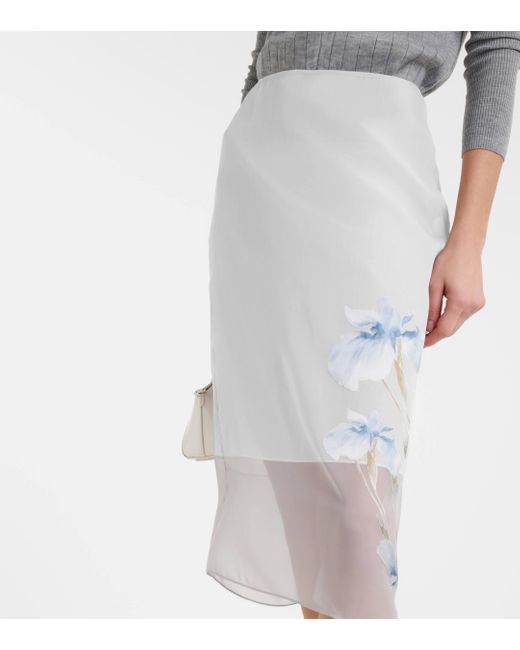 Givenchy White Floral Devore Satin Midi Skirt