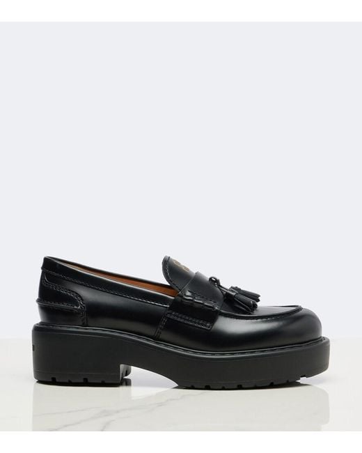 Miu Miu Black Leather Platform Loafers