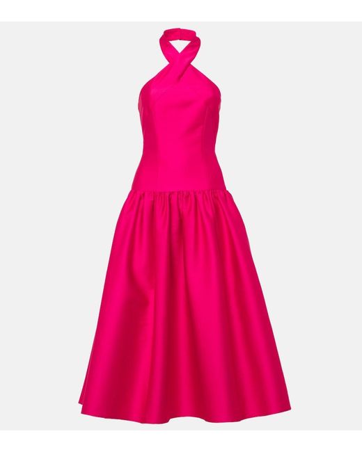 Roland Mouret Pink Halterneck Taffeta Midi Dress