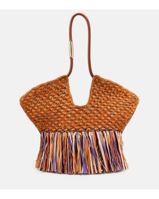 Zimmermann Brown Goldentime Medium Fringed Raffia Tote Bag