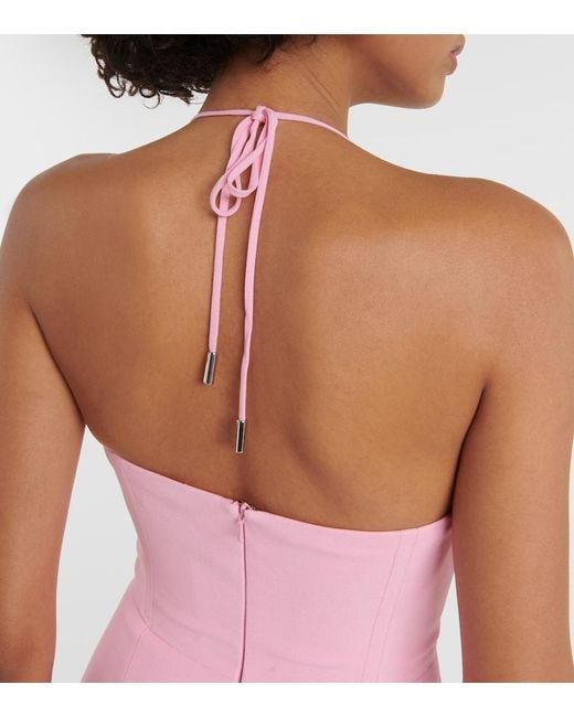 David Koma Pink Crystal-Embellished Cutout Midi Dress