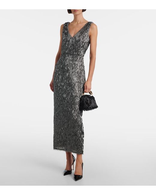 Erdem Gray Embellished Cocktail Dress