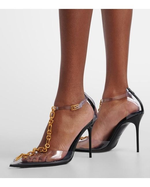 Balmain Blue Chain-Detail Pvc Slingback Pumps