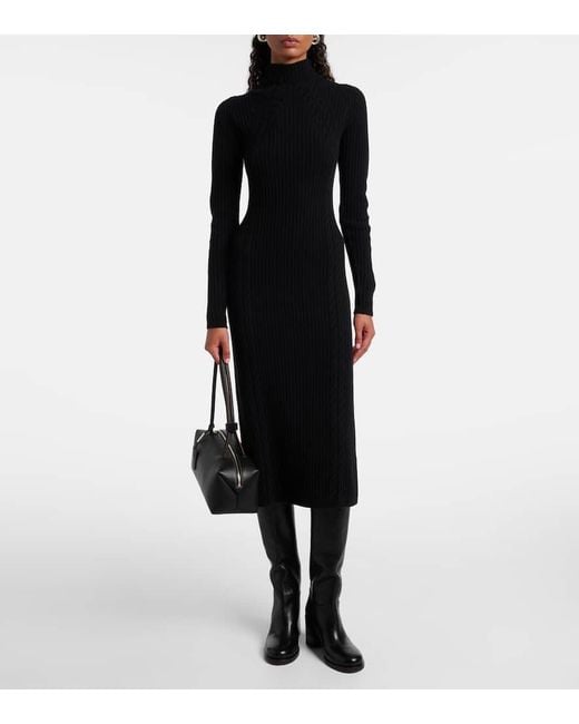 Max Mara Black Zelanda Wool And Cashmere Midi Dress