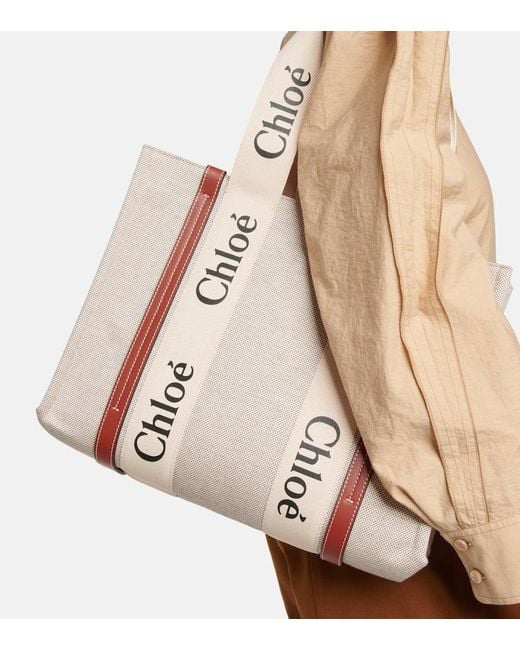 Chloé Natural Tote Bag Woody Medium Aus Canvas