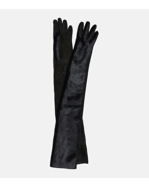 Alaïa Black Calf Hair And Suede Gloves