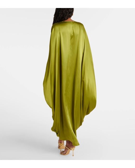 ‎Taller Marmo Green Azores Gathered Silk Satin Kaftan