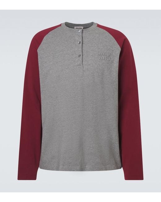 Miu Miu Pink Cotton Jersey Henley Shirt for men