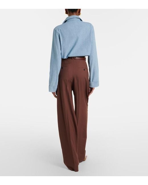 Saint Laurent Brown Pleated Wool Gabardine Wide-Leg Pants