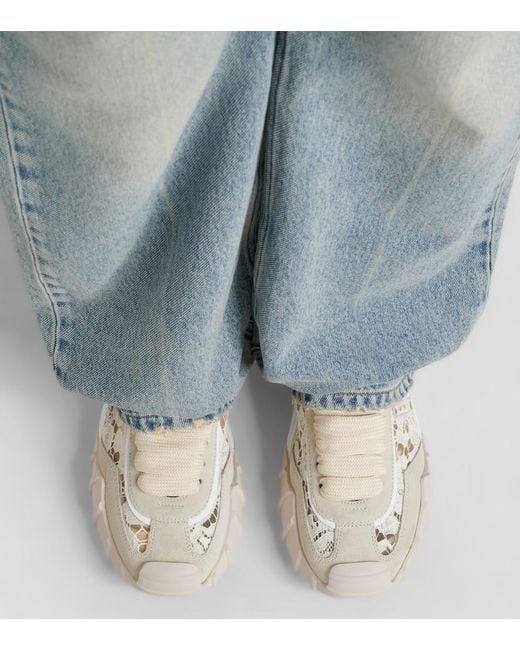 Dolce & Gabbana Natural Runner Suede-Trimmed Lace Sneakers