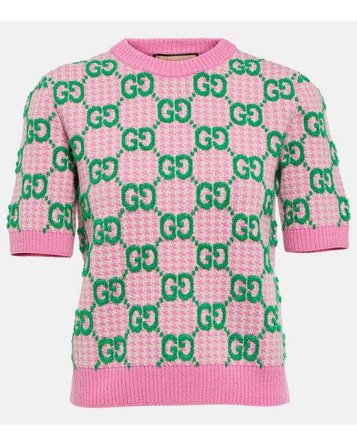 Gucci Multicolor GG Houndstooth Boucle Wool Top