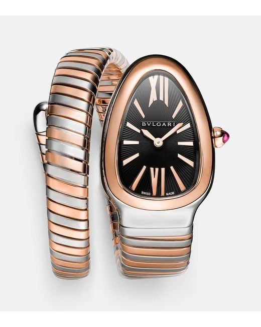 BVLGARI Metallic Uhr Serpenti Tubogas Mit 18Kt Rosegold Und Rubellit