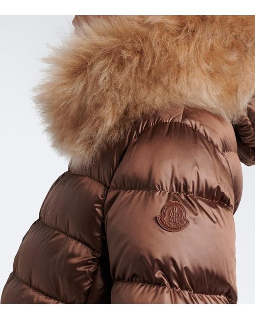 Moncler Brown Shearling-Trimmed Down Coat