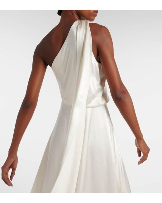 Max Mara White Bridal Pamela Draped Silk Satin Gown