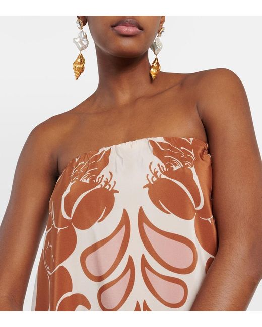 Adriana Degreas Brown Printed Strapless Silk Maxi Dress