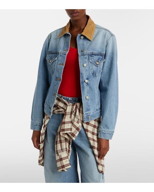 Rohe Blue Suede-Trimmed Denim Jacket