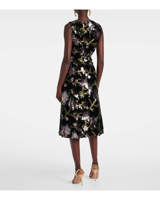 Diane von Furstenberg Black Coral Sequined Floral Midi Dress