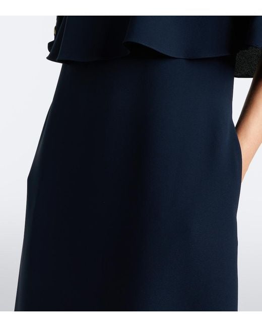 Oscar de la Renta Blue Embellished Silk-Blend Georgette Gown