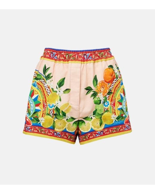 Dolce & Gabbana Multicolor Taormina Printed Cotton-Blend Shorts