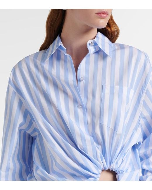 Sportmax Blue Palmizi Cutout Striped Cotton Poplin Shirt