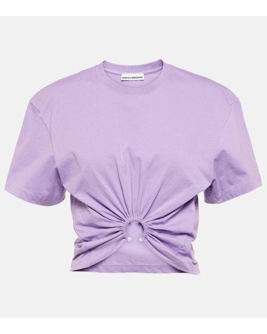 Rabanne Purple Logo Gathered Cotton Jersey T-shirt