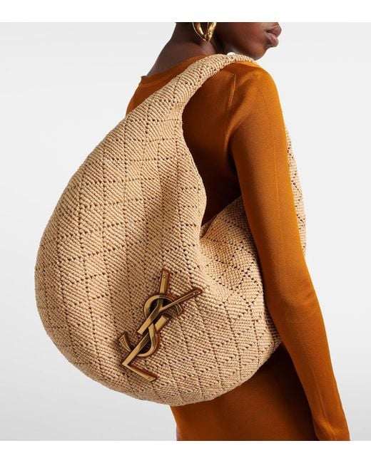 Saint Laurent Natural Icare Medium Raffia Shoulder Bag