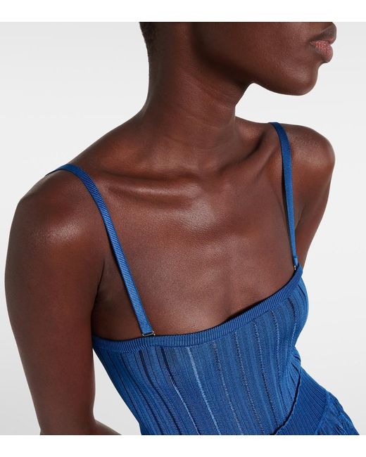 Alaïa Blue Tiered Pointelle-Knit Mini Dress