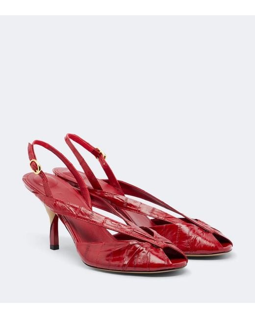 Jacquemus Red Poisson Leather Peep-Toe Pumps