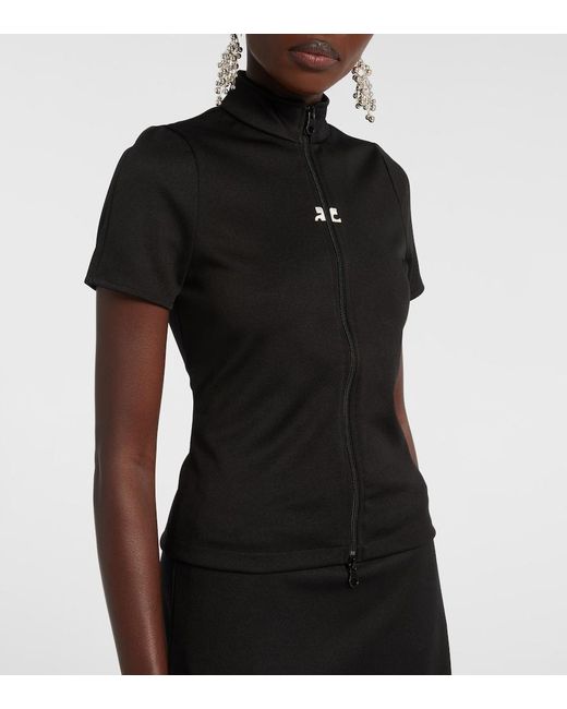 Courreges Black Interlock Logo Zip-Up Jersey Top