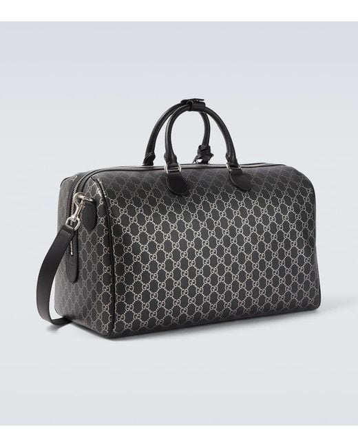 Bolso De Viaje Con Piel Y Gg Gucci de hombre de color Black