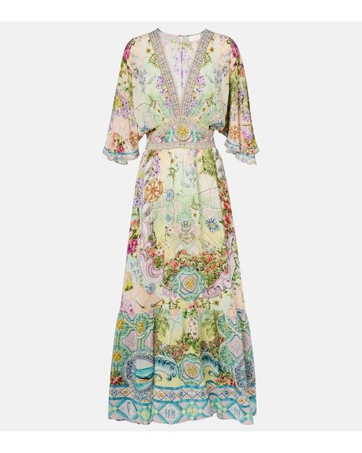 Camilla Green Embellished Silk Maxi Dress