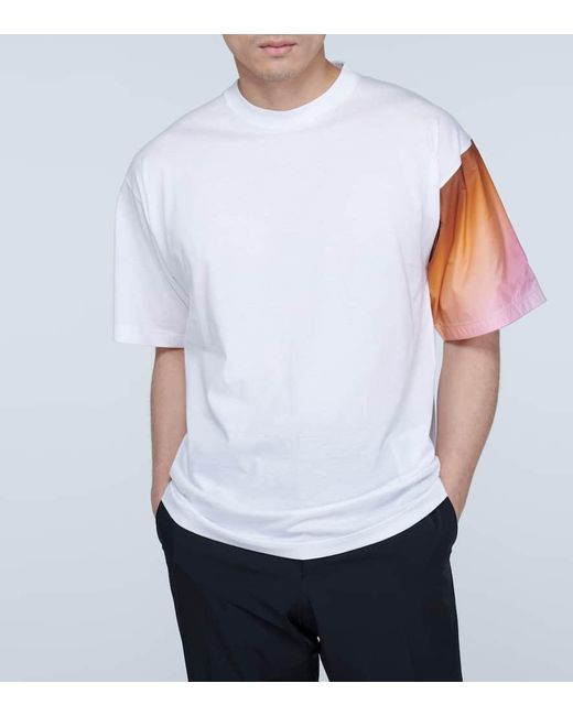Prada White Contrast-Sleeve T-Shirt for men