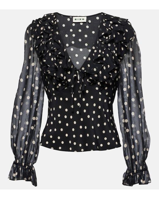 Rixo Black Lasca Polka Dot Silk-Chiffon Blouse