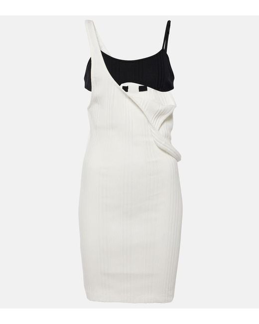 The Attico White Ribbed-Knit Cotton Minidress