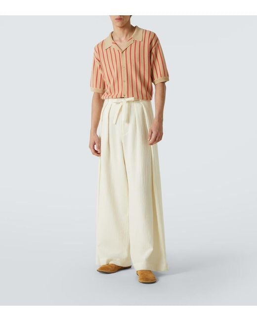 King & Tuckfield Pink Striped Knitted Wool Bowling Shirt for men