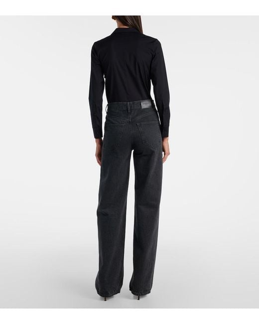 Wolford Blue Cotton-Blend Poplin Bodysuit