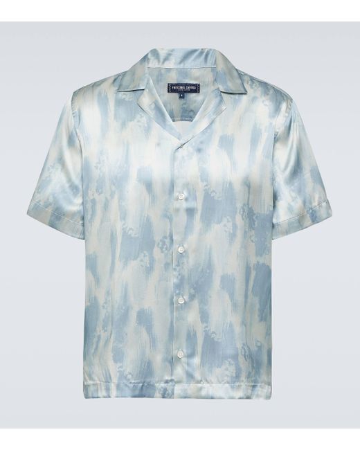 Frescobol Carioca Blue Roberto Printed Silk Bowling Shirt for men