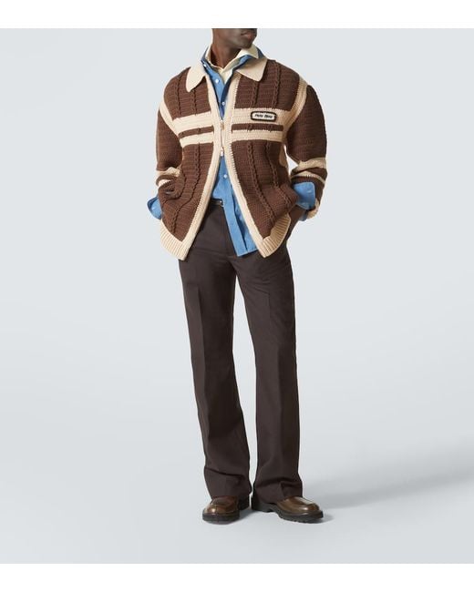 Cardigan De Cachemir Con Cremallera Miu Miu de hombre de color Brown