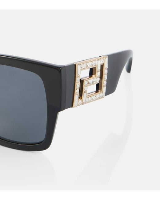 Versace Black Greca Embellished Oversized Sunglasses