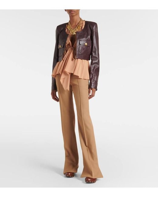 Top De Chifon De Seda Con Volantes Chloé de color Brown