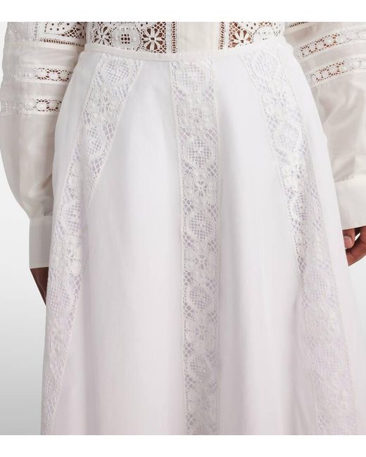 Falda Midi Paula's Ibiza De Algodon Y Seda Loewe de color White