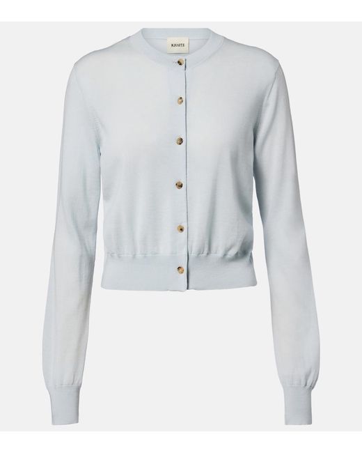 Khaite Blue Tansy Cropped Wool And Cashmere Cardigan