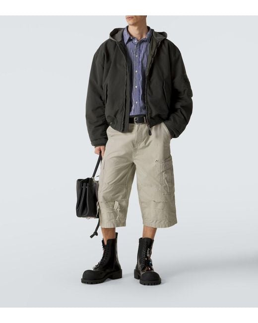 Balenciaga Black Cotton-Blend Hooded Bomber Jacket for men